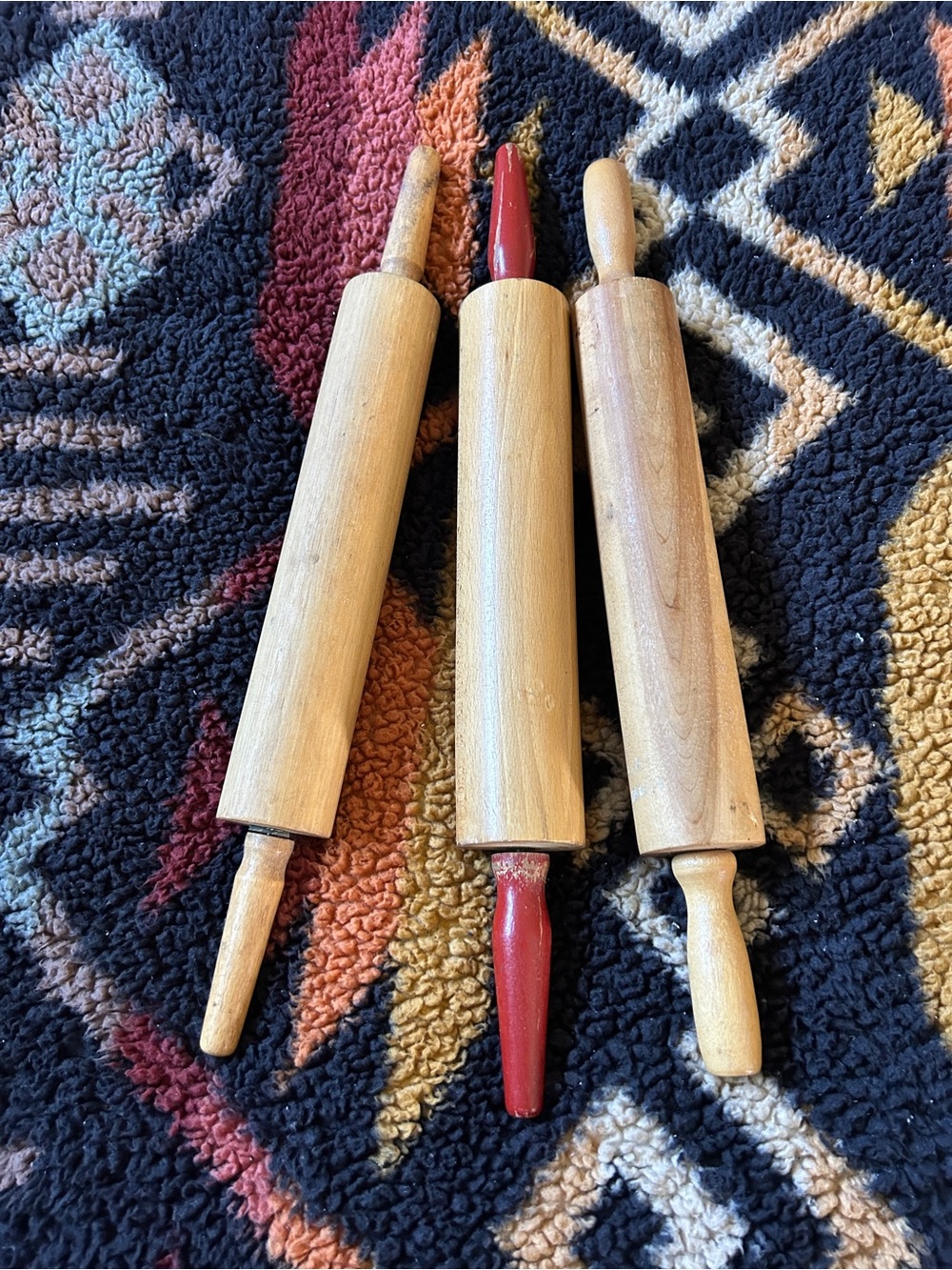 Classic Wooden Rolling Pin Set - Natural and Red Accents